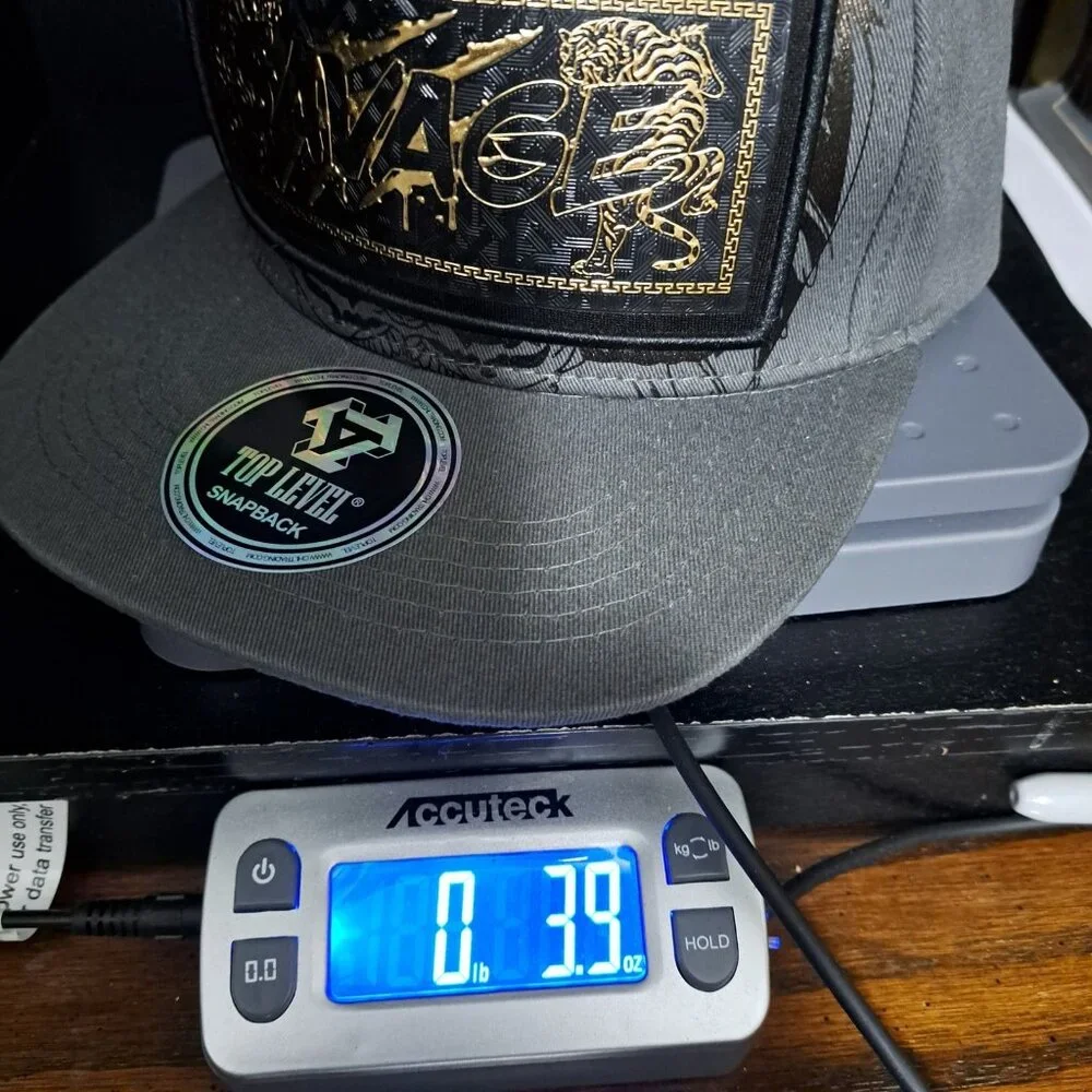 NEW TOP LEVEL Savage Snapback Hat Grey Black Gold Tiger Design‎ 100% Cotton Claw